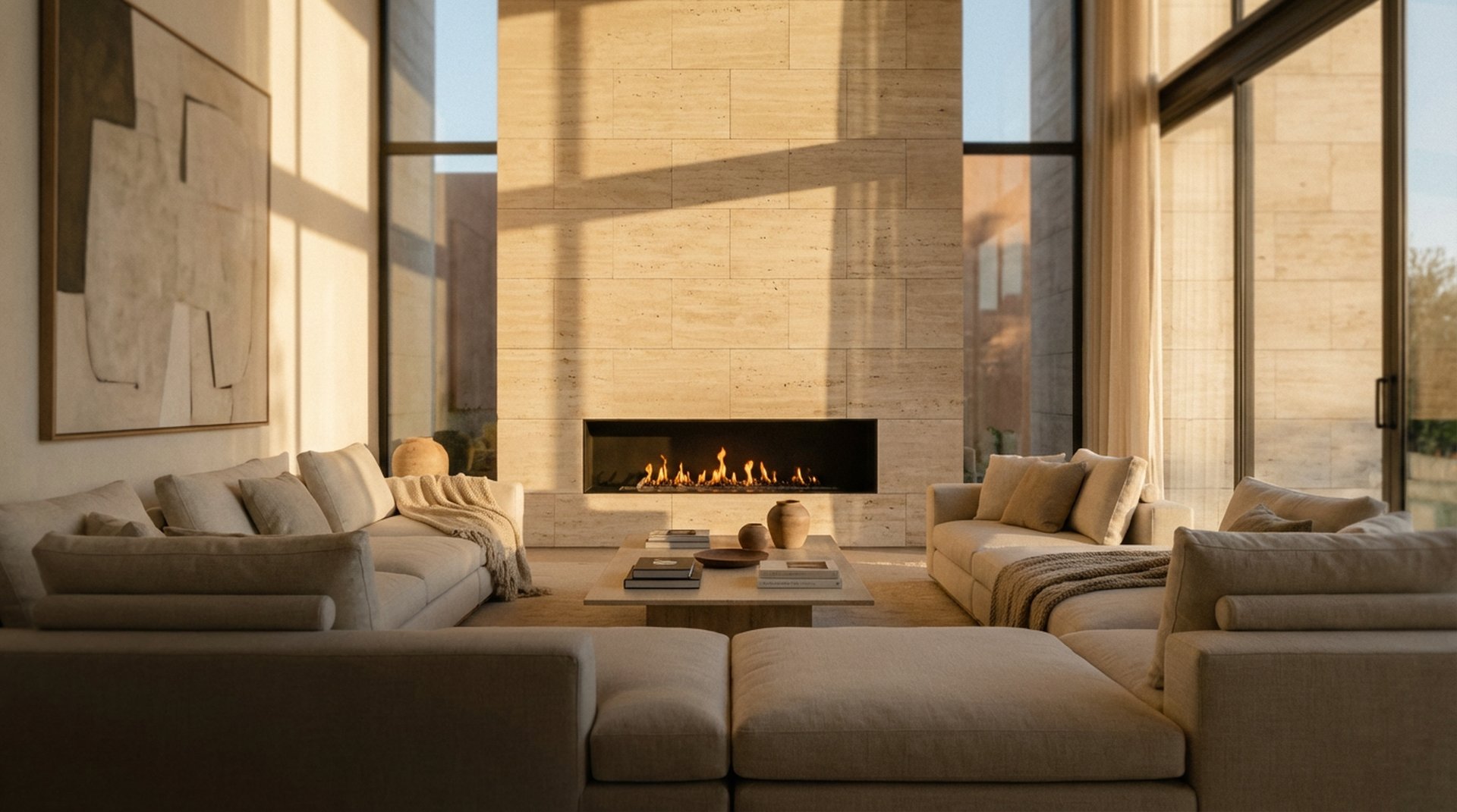 Cheminée sur mesure haut de gamme dans une villa contemporaine au Maroc — Casablanca, Marrakech, Rabat — Forget Flammes
