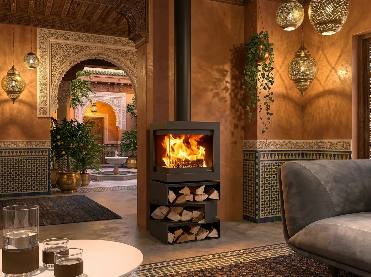 Cheminée Poêle signature sur-mesure de luxe — création Forget Flammes Maroc